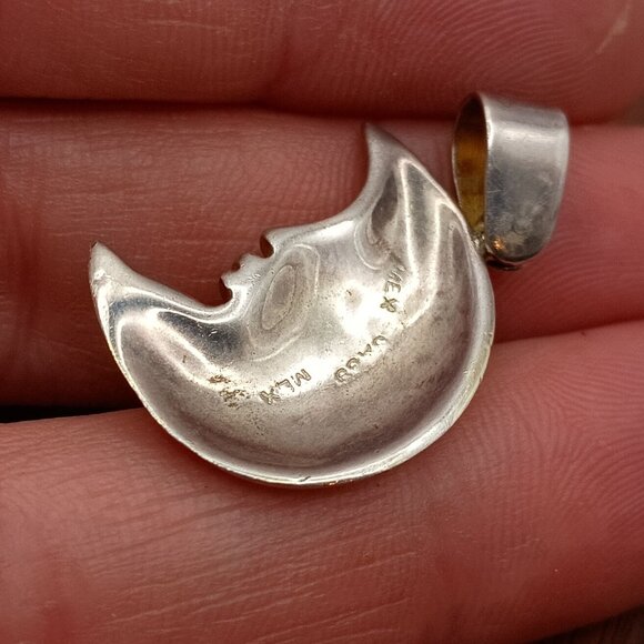 Signed Sergio Bustamante 18K over Sterling Silver Crescent Moon Pendant Mexico - Picture 5 of 7